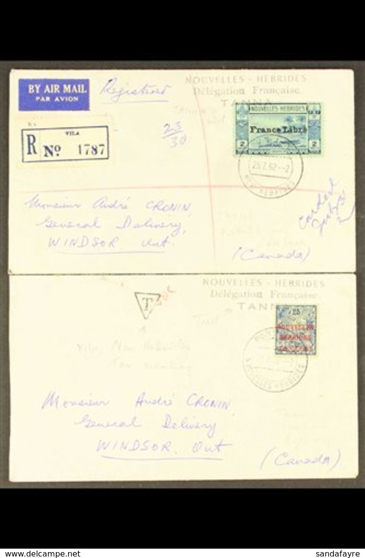 FRENCH - TANNA POSTAL AGENCY 1962 (July) Pair Of Envelopes (one Registered) To Canada, Bearing 191910-11 25c Or 1941 2f, - Other & Unclassified