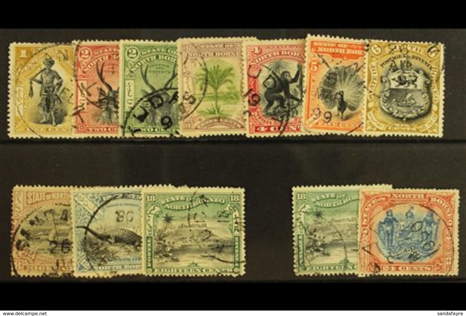 1897-1902 Pictorial 1c To 18c, Corrected Inscriptions 18c And 24c, SG 110/111, Fine CDS Used. (12 Stamps) For More Image - Noord Borneo (...-1963)