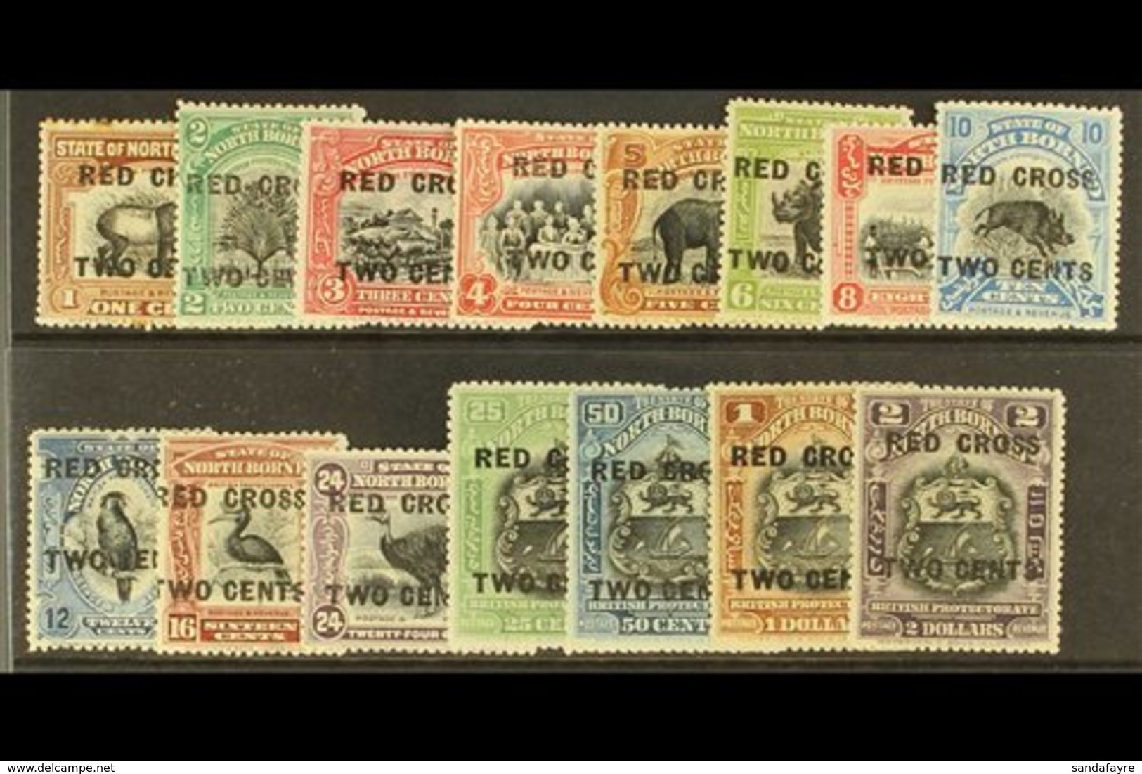 1918 Red Cross Set To 24c + 2c, 25c + 2c To $2 + 2c, SG 214/226, 229/232, Fine Mint, The 1c Rust Spots. (15 Stamps) For  - Borneo Septentrional (...-1963)