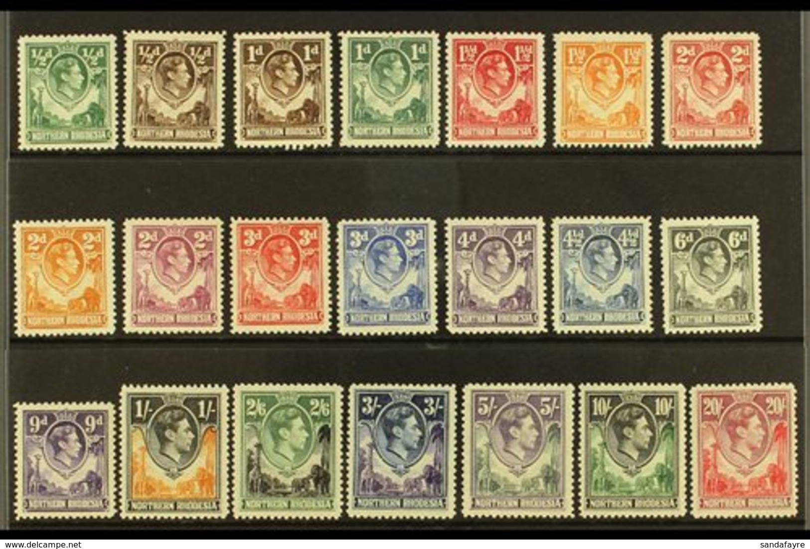 1938-52 KGVI Definitive Set, SG 25/45, Fine Mint (21 Stamps) For More Images, Please Visit Http://www.sandafayre.com/ite - Northern Rhodesia (...-1963)