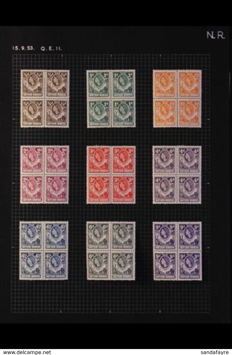 1953 QEII Definitives, Complete Set In BLOCKS OF FOUR, SG 61/74, Very Fine Mint, Hinged On Top Pair Only, Lower Pair Nev - Northern Rhodesia (...-1963)