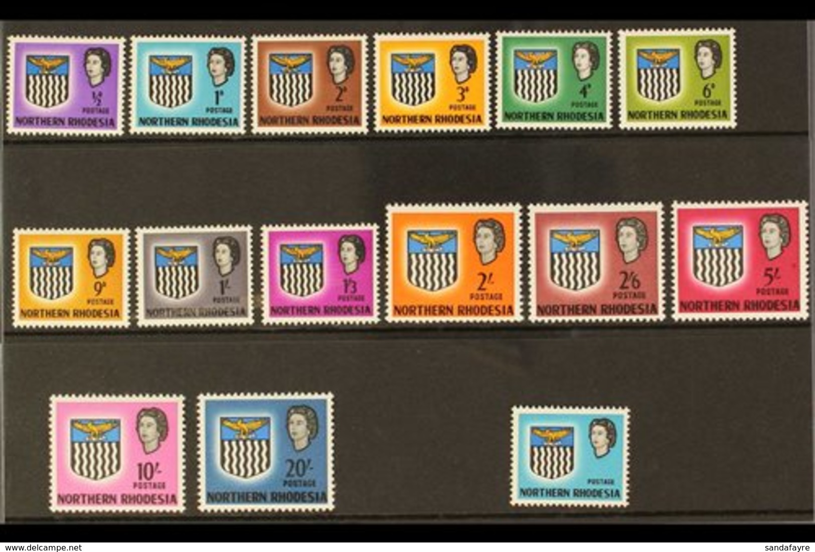 1963 Arms Complete Set, SG 75/88, Never Hinged Mint, Plus 1d 'value Omitted' Variety, SG 76a. Very Fresh. (15 Stamps) Fo - Northern Rhodesia (...-1963)