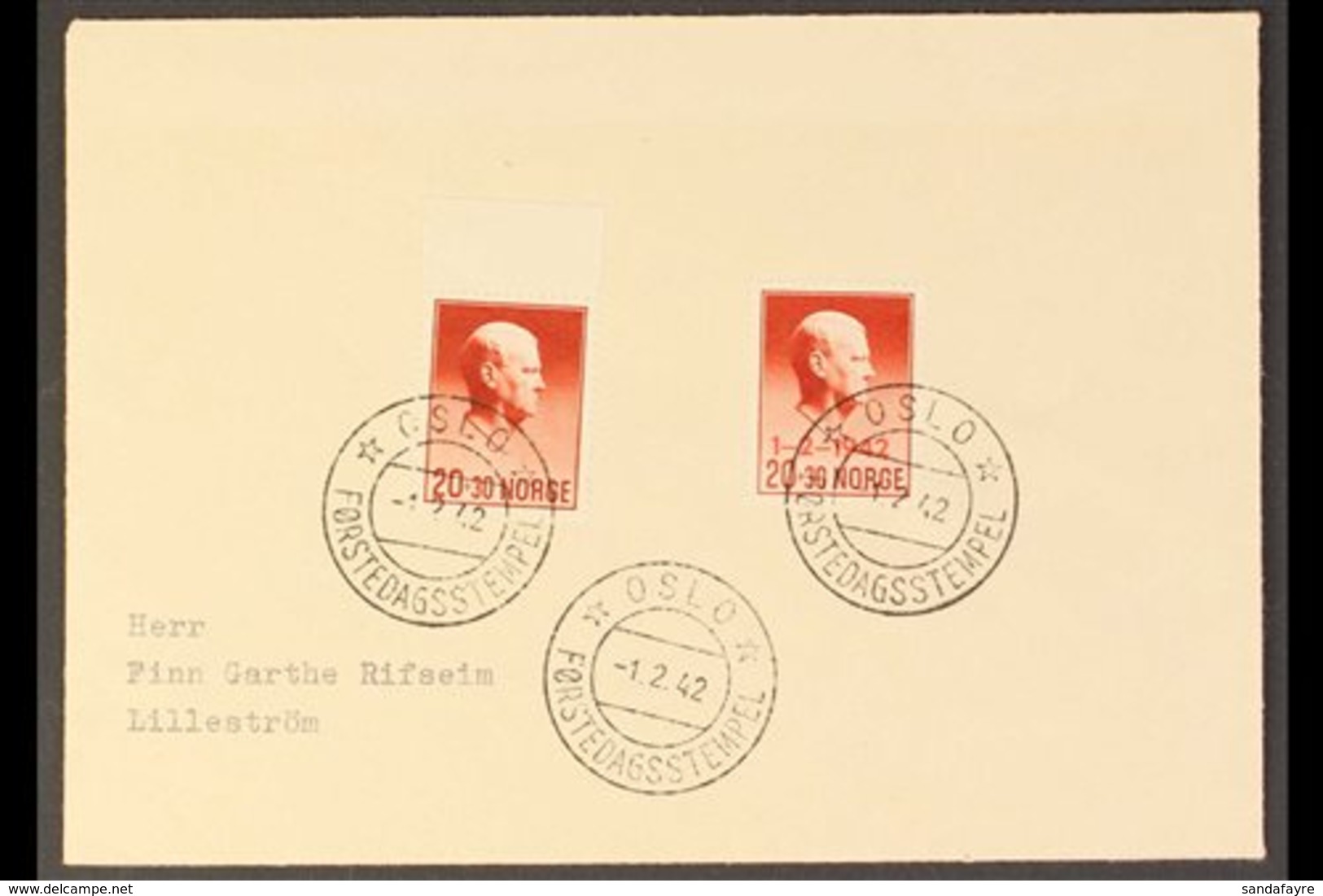 1942 20o+30o & Same With "1-2-1942" Overprint, SG 330/1, used On Plain First Day Cover. For More Images, Please Visit Ht - Andere & Zonder Classificatie