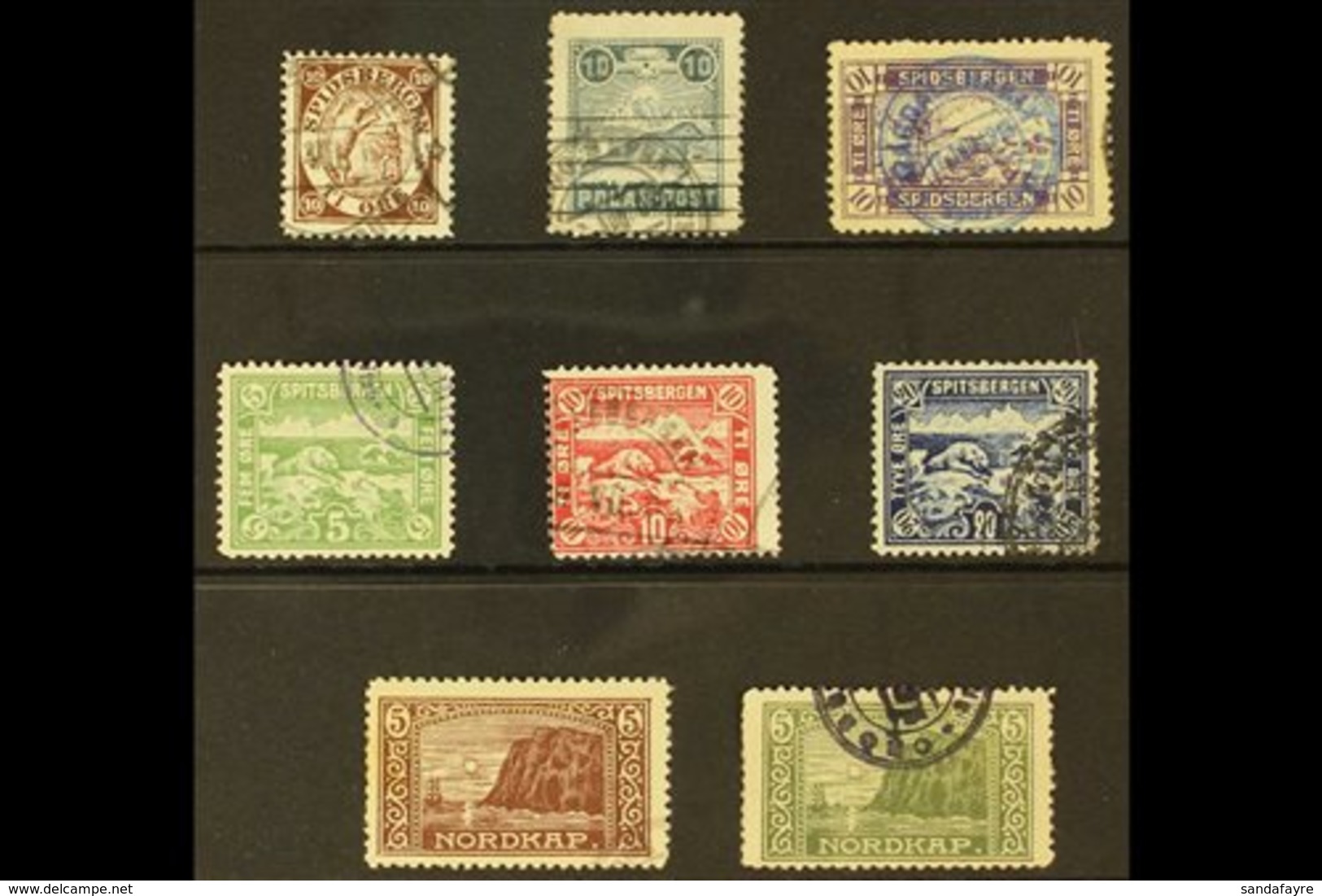 SPITSBERGEN 1900's All Different Group Of Local Stamps On A Stock Card, Includes 10o Brown & 10o Purple 'Spidsbergen', 5 - Andere & Zonder Classificatie