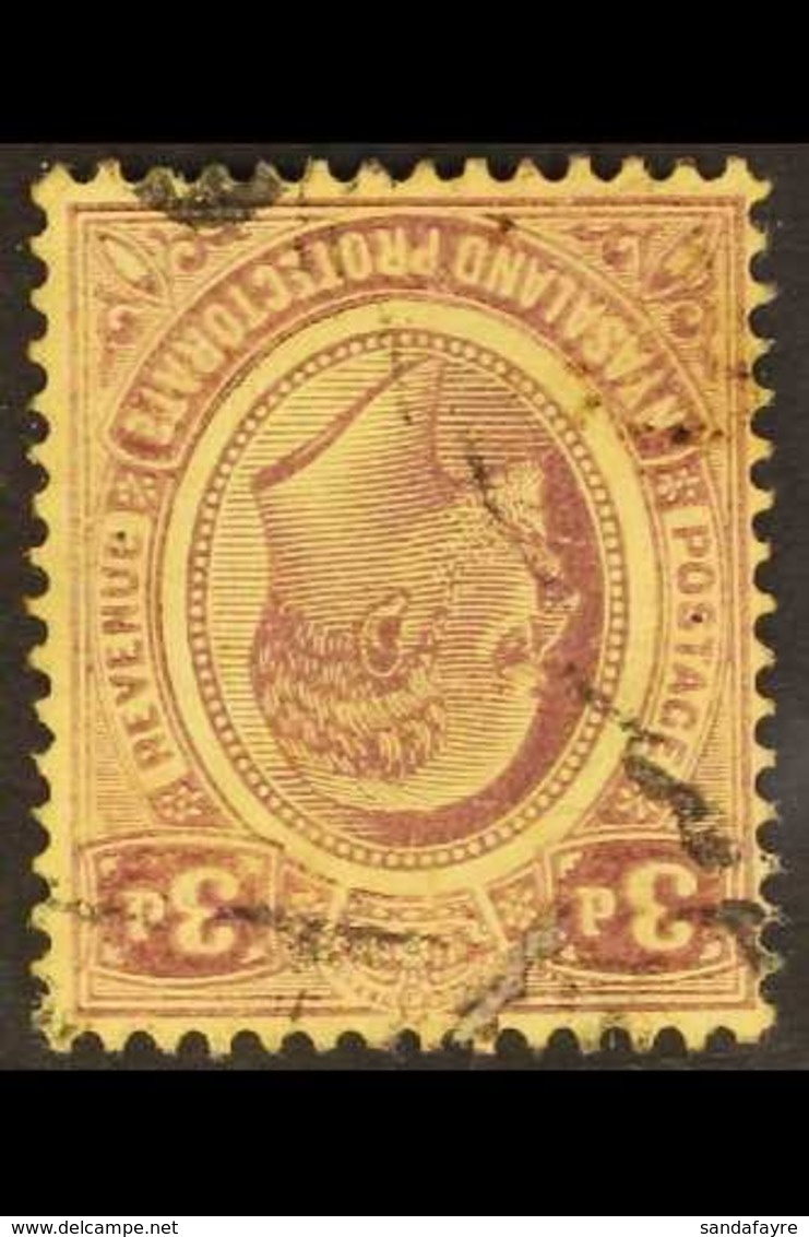 1908-11 3d Purple On Yellow With WATERMARK INVERTED Variety, SG 75w, Used, Slightly Faded Colour, Scarce. For More Image - Nyasaland (1907-1953)