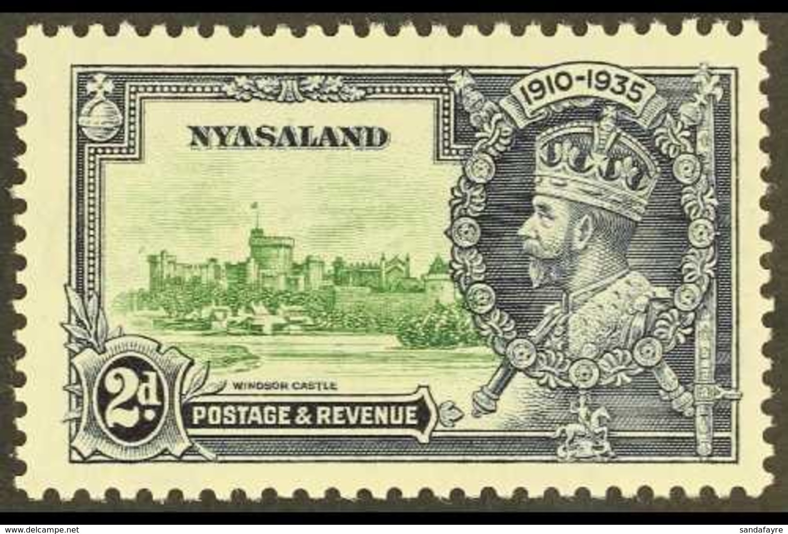 1935 2d Green & Indigo Jubilee BIRD BY TURRET Variety, SG 124m, Very Fine Mint, Fresh. For More Images, Please Visit Htt - Nyasaland (1907-1953)