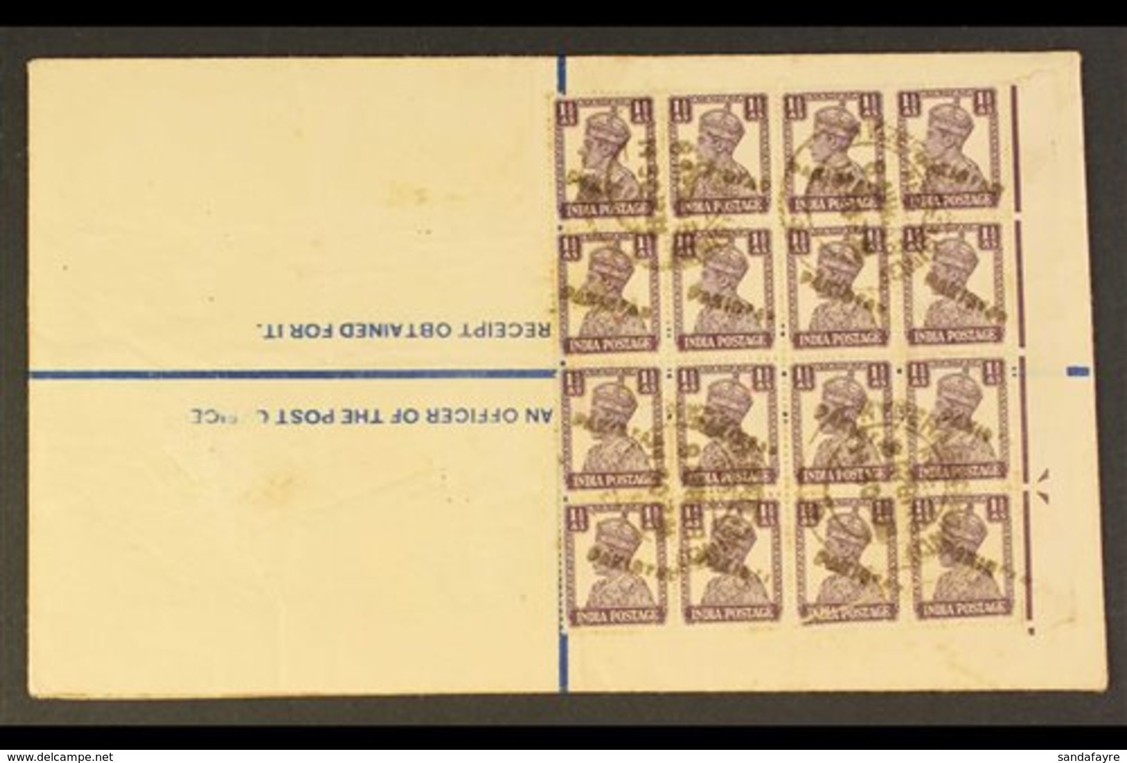 1948 (8 Apr) 4½a Registered Stationery Env Bearing A Spectacular Block Of Sixteen 1½a Stamps "PAKISTAN" Handstamps As Ap - Pakistán