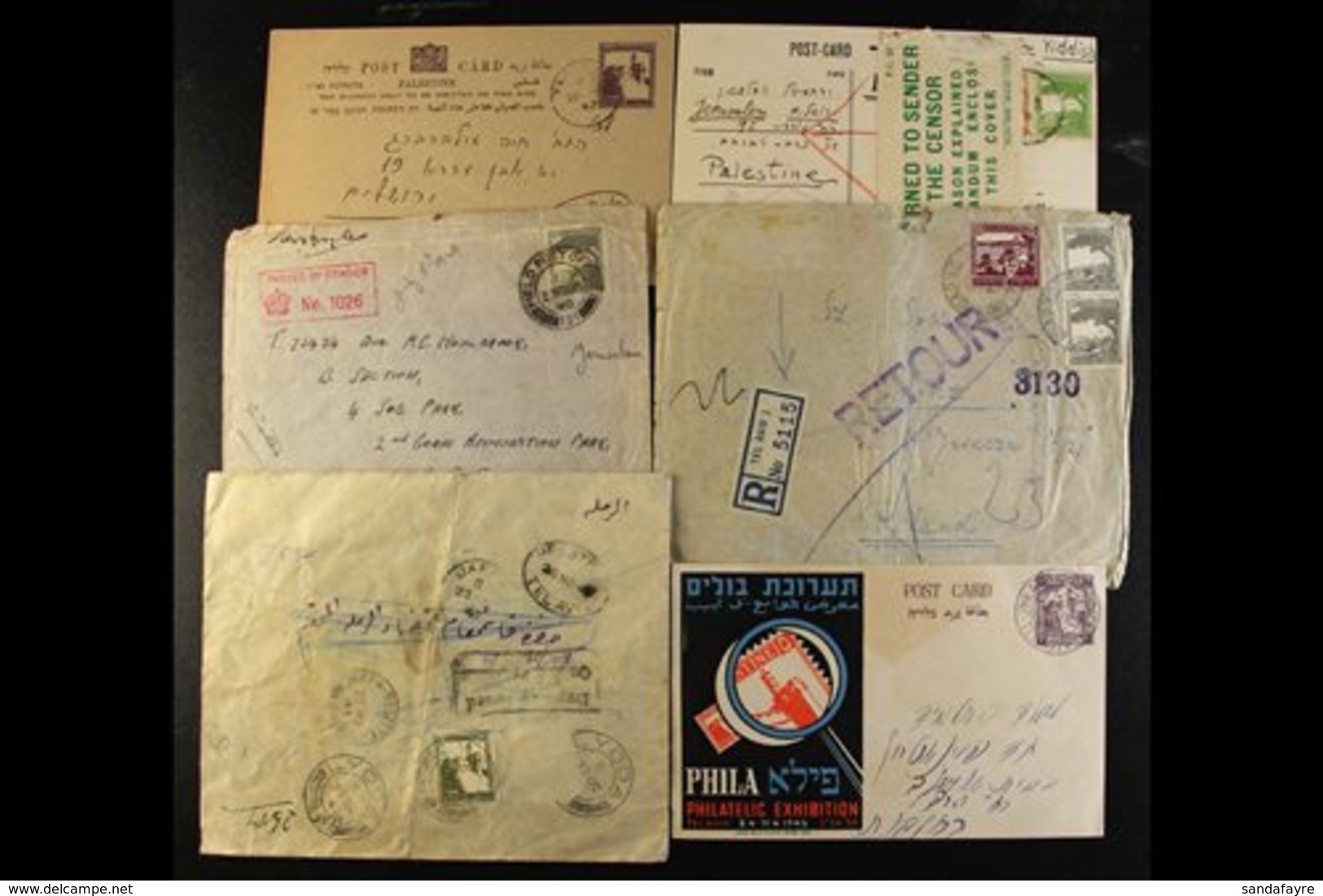 POSTAL HISTORY ACCUMULATION 1920s To 1940s Covers & Cards Bearing Palestine Stamps, Also Some Used Postal Stationery Car - Palestina