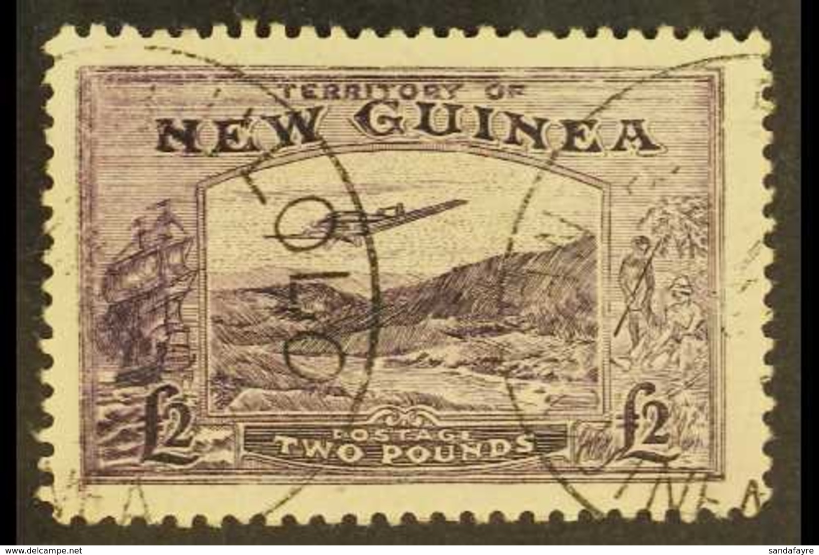 1935 A Seldom Seen £2 Bright Violet Shade (as SG 204) "Bulolo Goldfields" Air Postage FORGERY Attributed To Panelli With - Papoea-Nieuw-Guinea