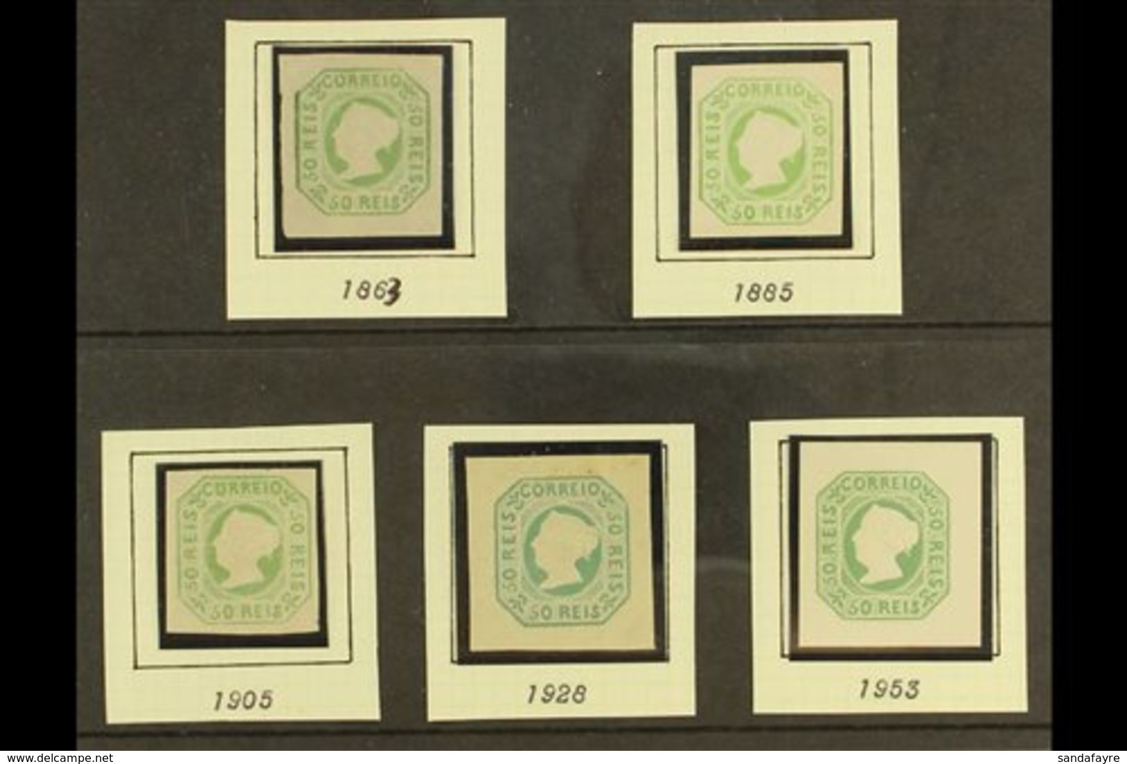 1853 50r GREEN REPRINTS. Complete Set Of Five Different Reprints Of The 1853 50r Green, Comprising 1863 & 1885 Issues Un - Other & Unclassified