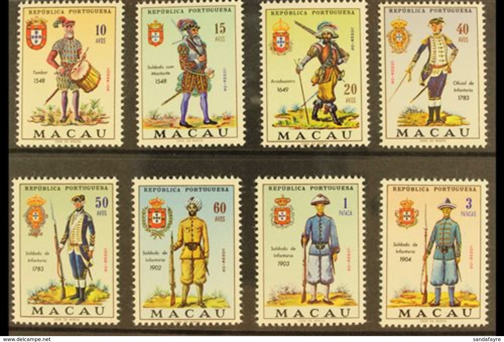 MACAO 1966 Military Uniforms Complete Set, SG 496/503, Fine Never Hinged Mint, Very Fresh. (8 Stamps) For More Images, P - Otros & Sin Clasificación