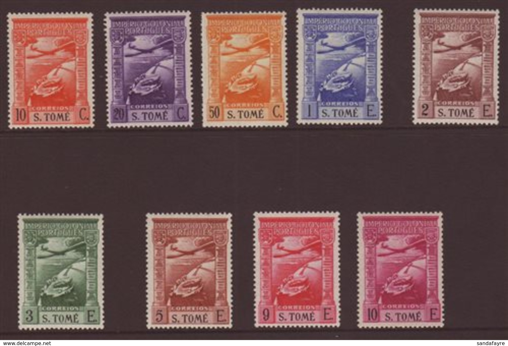 ST THOMAS AND PRINCE ISLAND 1938 AIR Complete Set, Afinsa 1/9, Superb Lightly Hinged Mint, Hardly Detectable. Fresh And  - Andere & Zonder Classificatie