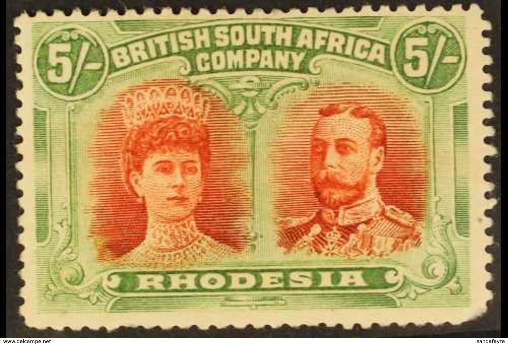 1910-13 5s Crimson & Yellow Green "Double - Head", SG 160a, Mint, Lightly Hinged With Minor Perf Damage. Cat £300 For Mo - Andere & Zonder Classificatie