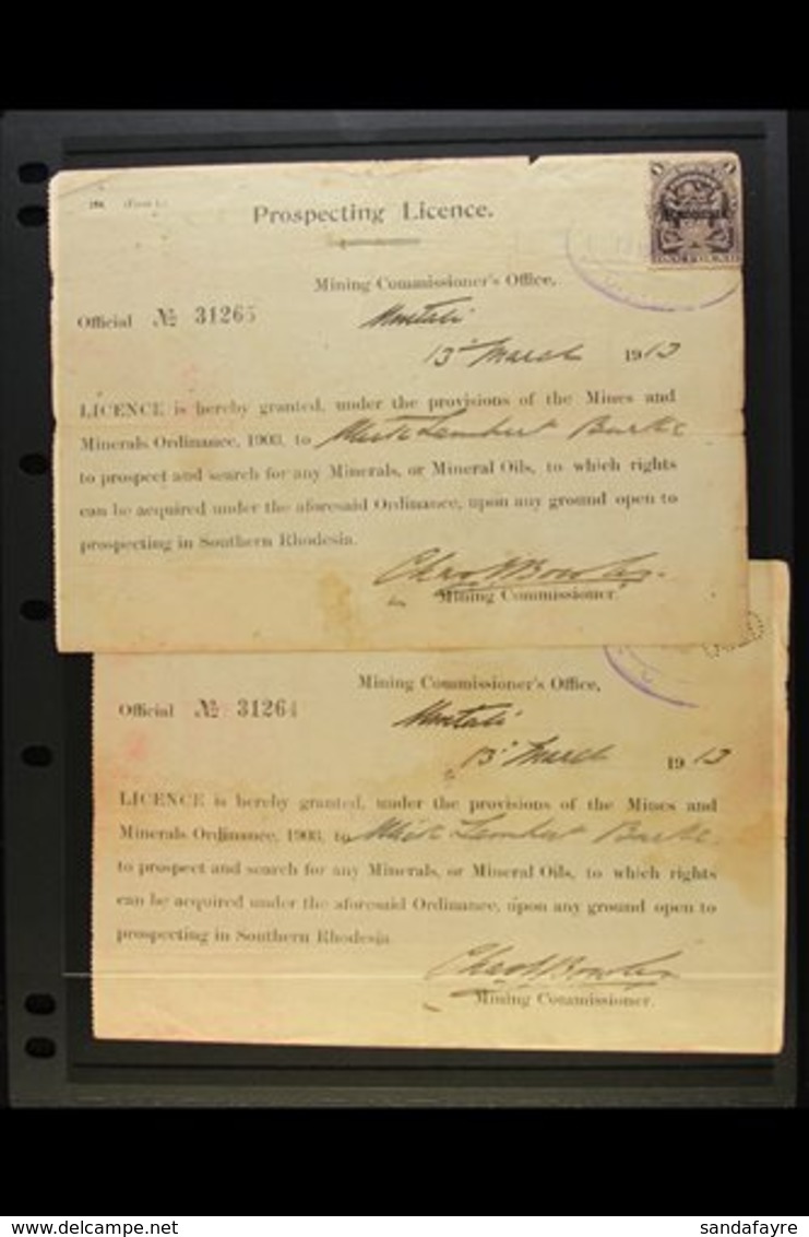 1913 PROSPECTING LICENCE Two Licences, Consecutive Numbers, Issued To Wick Lambert Burke On 13th March 1913, One With 19 - Otros & Sin Clasificación