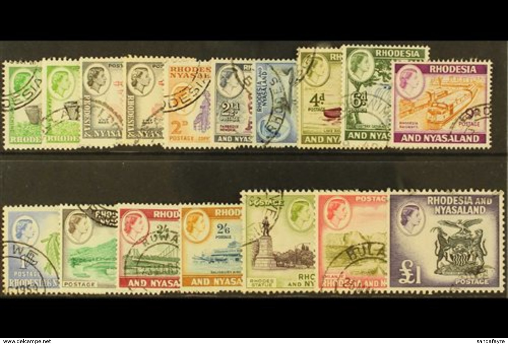 1959-62 Pictorial Defins Set Plus ½d & 1d Coil Perfs, SG 18/31, 18a, 19a, Very Fine Used (17 Stamps). For More Images, P - Rhodesië & Nyasaland (1954-1963)