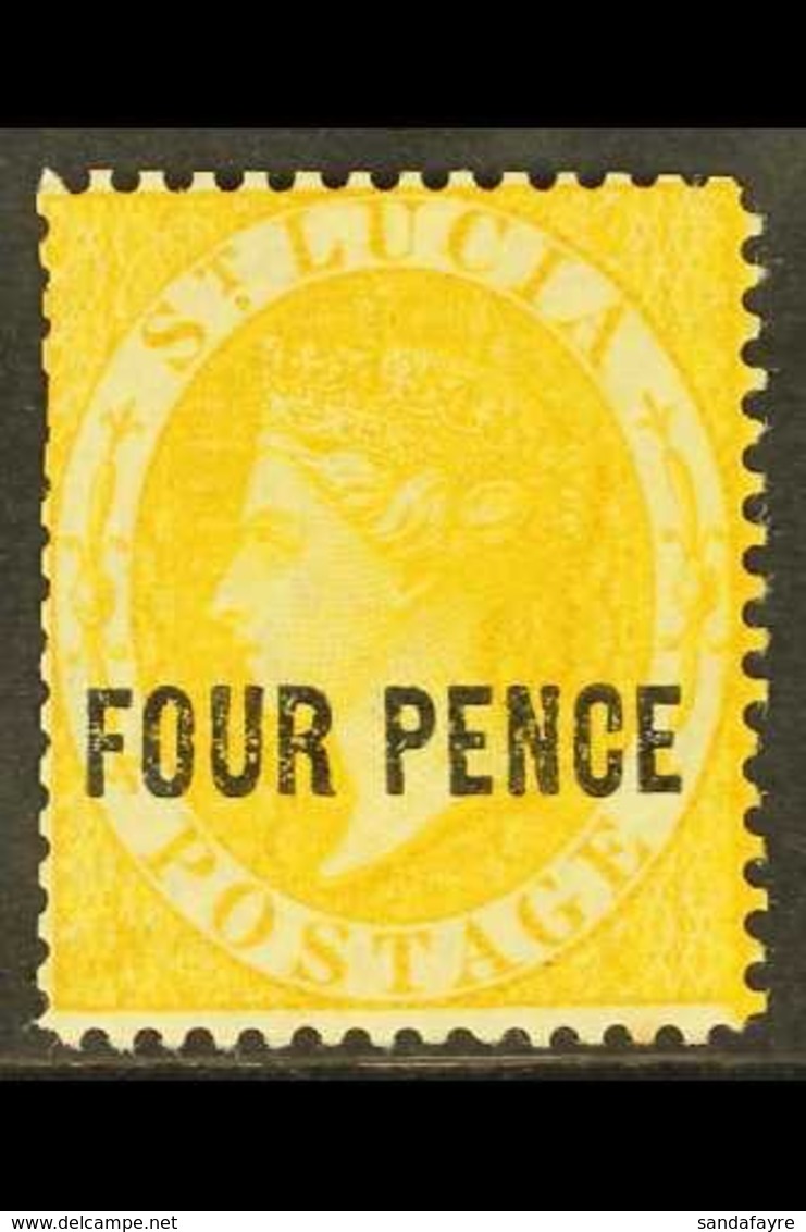 1882 4d Yellow, Wmk CA, Perf 14, SG 27, Fresh Mint, Trimmed Perfs At Left. Cat £300 For More Images, Please Visit Http:/ - St.Lucia (...-1978)