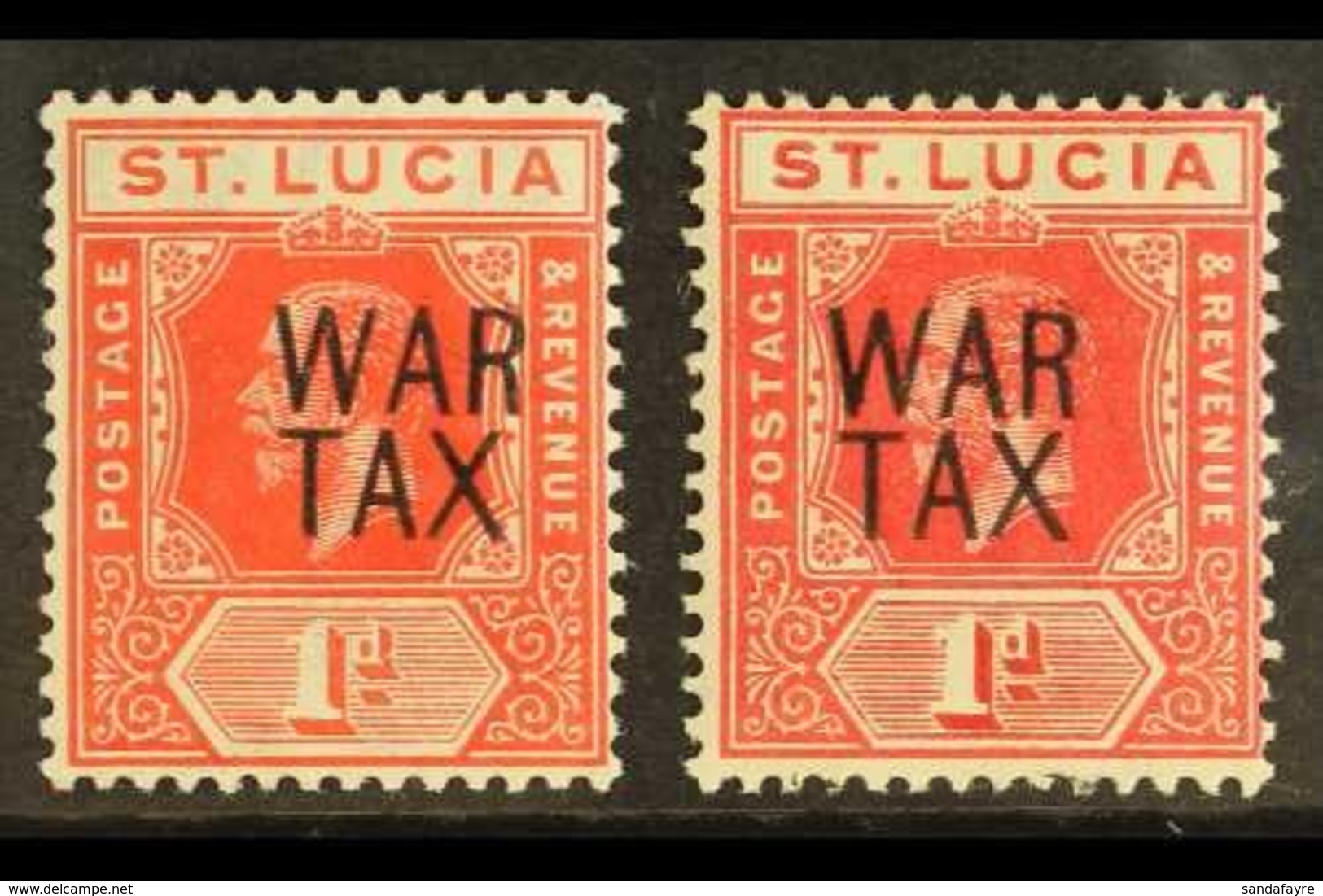 1916 (June) 1d Scarlet & 1d Carmine-red "War Tax" Overprints Both Listed Shades, SG 89 & 89b, Very Fine Mint, Fresh. (2  - Ste Lucie (...-1978)