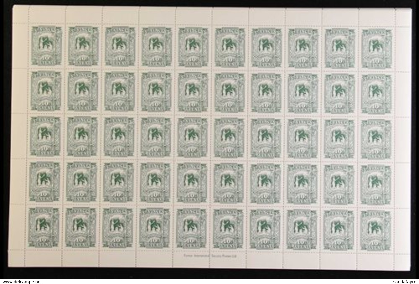 REVENUE 1995. 10c Green, Barefoot 46, 40 X COMPLETE SHEETS Of 50 Stamps, Cat £2000. Superb, Never Hinged Mint (40 X 50 = - St.Vincent (...-1979)