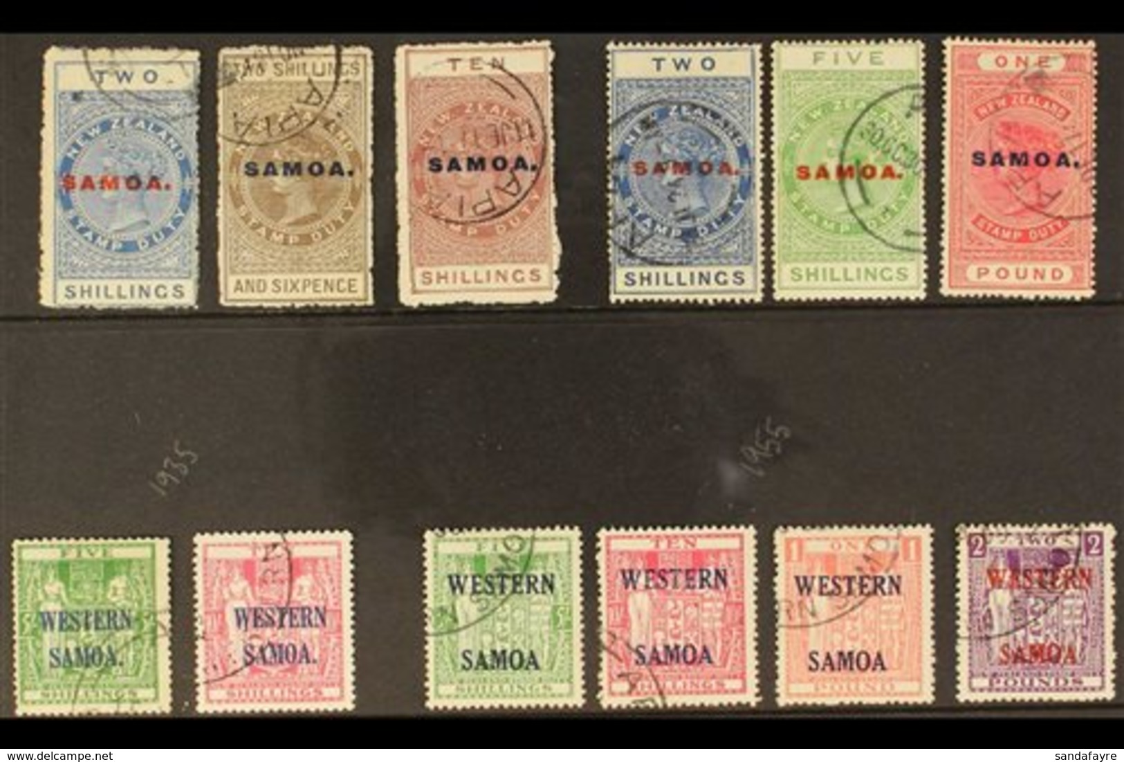 POSTAL FISCAL 1914-55 USED ASSEMBLY That Includes 1914-24 2s Blue (SG 122), 2s6d Grey Brown (SG 123), 10s Maroon (SG 125 - Samoa