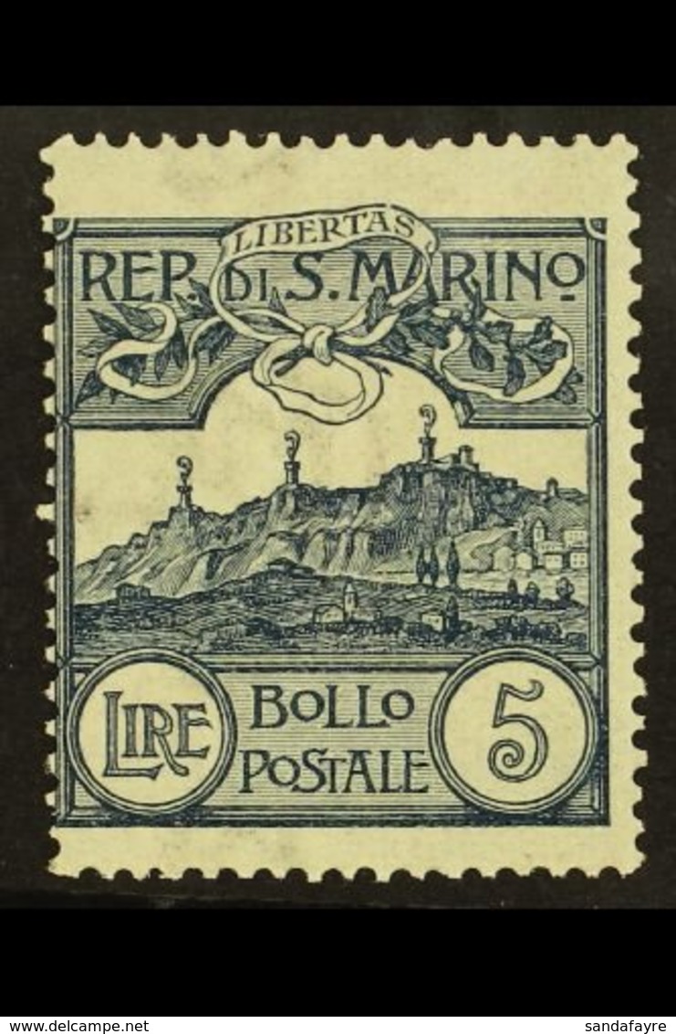 1903 5L Steel Blue Mt Titano (SG 51, Sass 45, Scott 75) Fine Mint. For More Images, Please Visit Http://www.sandafayre.c - Andere & Zonder Classificatie