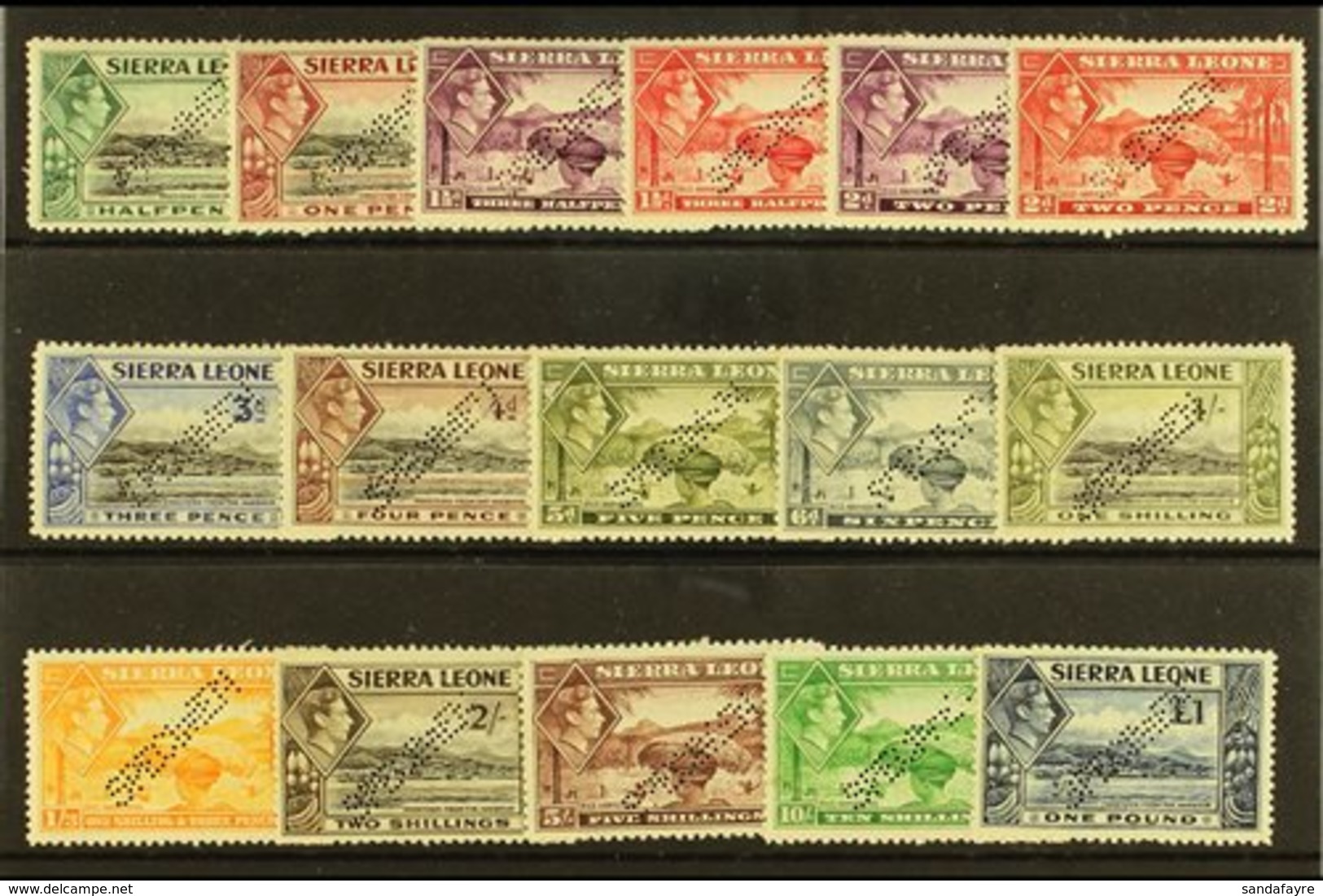 1938 Geo VI Set Complete, Perforated "Specimen", SG 188s/200s, Very Fine Mint , Large Part Og. (16 Stamps) For More Imag - Sierra Leone (...-1960)