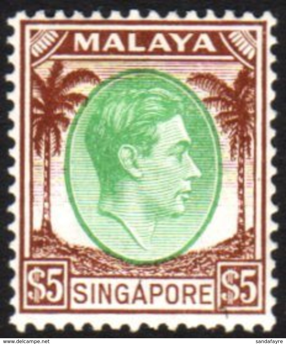 1948-52 $5 Green & Brown - Perf 14, SG 15, Very Fine Mint For More Images, Please Visit Http://www.sandafayre.com/itemde - Singapore (...-1959)