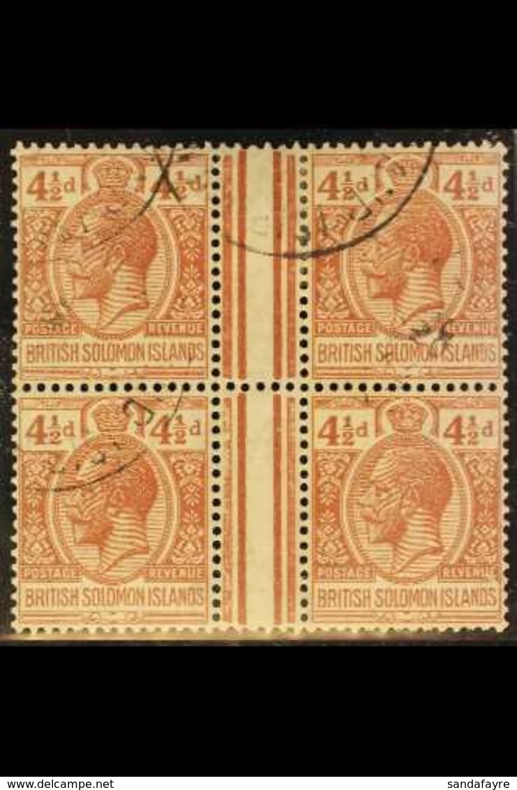 1914-23 4½d Red-brown, GUTTER BLOCK OF FOUR, SG 45a, Very Fine Used. Rare Item! For More Images, Please Visit Http://www - Islas Salomón (...-1978)