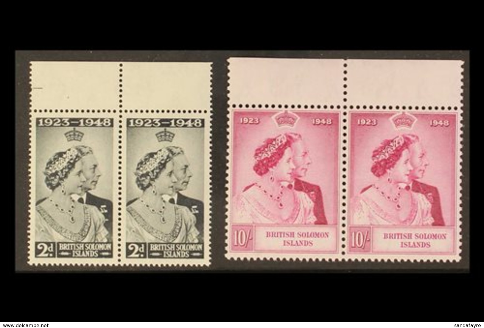 1948 Royal Silver Wedding Set In Pairs, 2d With Pocket Handkerchief Flaw, SG 75/6, 75a, Fine Mint (2 Pairs). For More Im - Iles Salomon (...-1978)