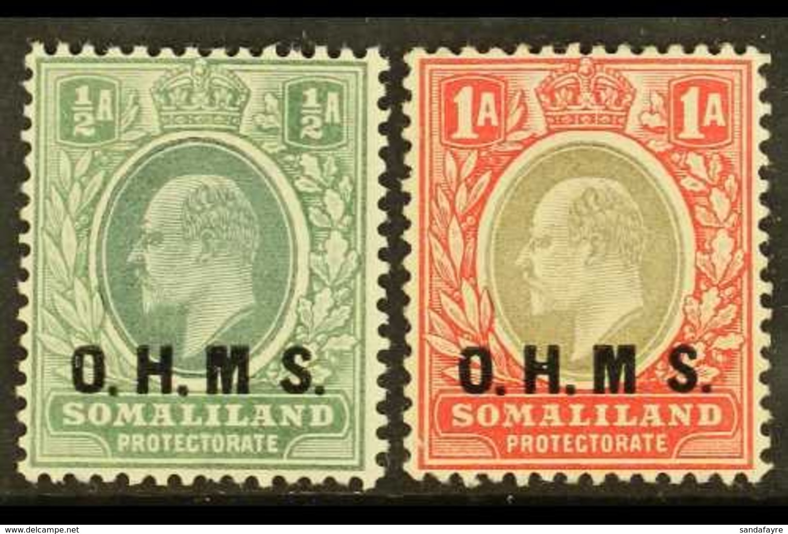 OFFICIAL 1904-05 "O.H.M.S." Overprinted ½a Dull Green & Green And 1a Grey-black & Carmine, Both Stamps No Stop After "M" - Somaliland (Protectorat ...-1959)