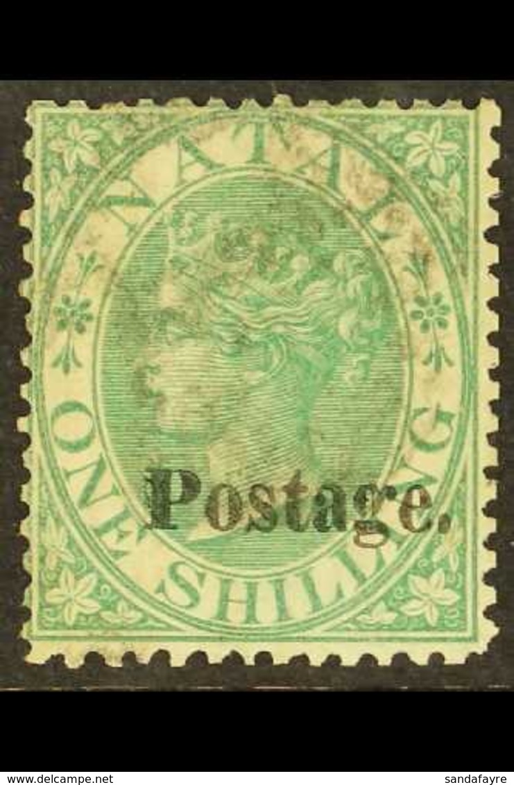 NATAL 1869 (wmk Crown CC) 1s Green Overprinted "Postage." (12.75mm Long), SG 37, Lightly Postmarked, Fine Condition. A R - Ohne Zuordnung