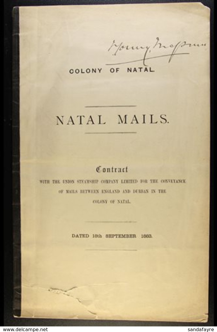 NATAL 1883 (Sept 18th) MAIL CONTRACT With The Union Steamship Company Ltd For The Conveyance Of Mail Between England & D - Non Classés