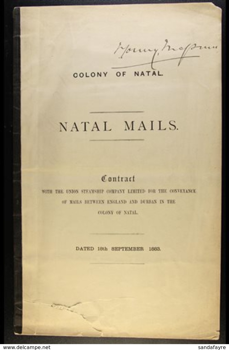 NATAL 1883 (Sept 18th) MAIL CONTRACT With The Union Steamship Company Ltd For The Conveyance Of Mail Between England & D - Zonder Classificatie