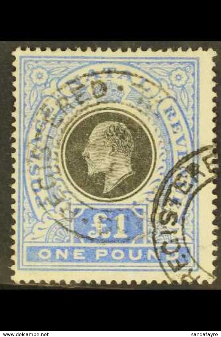 NATAL 1902 £1 Black And Bright Blue, SG 142, Neat Registered Cds's. For More Images, Please Visit Http://www.sandafayre. - Unclassified