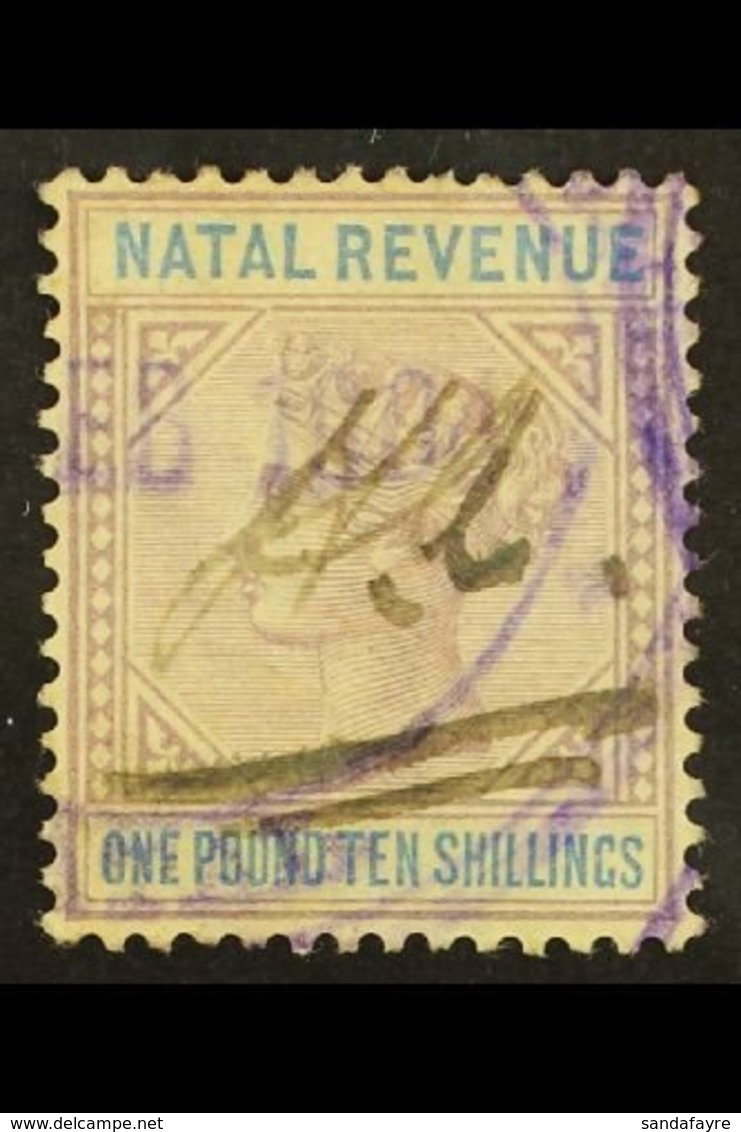 NATAL REVENUE 1885 £1.10s Lilac And Blue Die I (Barefoot 95), With Top Left Triangle Detached Variety, Used. Scarce! For - Zonder Classificatie