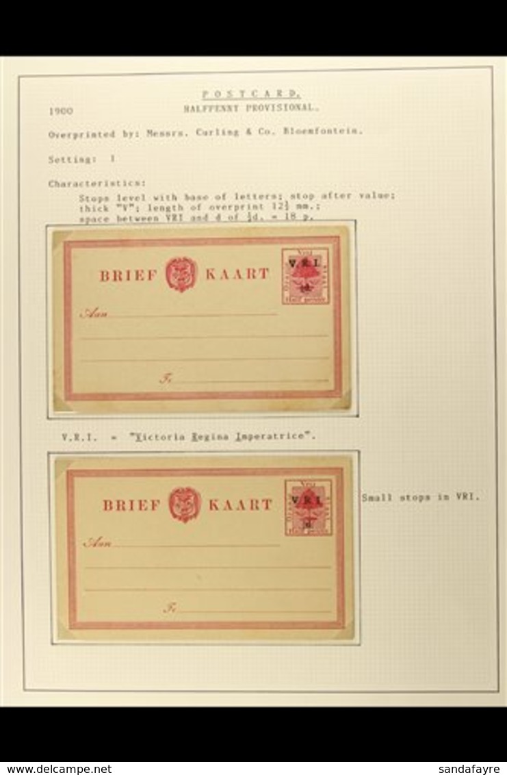 ORANGE FREE STATE BRITISH OCCUPATION POSTAL STATIONERY. A Specialized Collection Of The 1900 "V.R.I." Surcharged Postal  - Unclassified