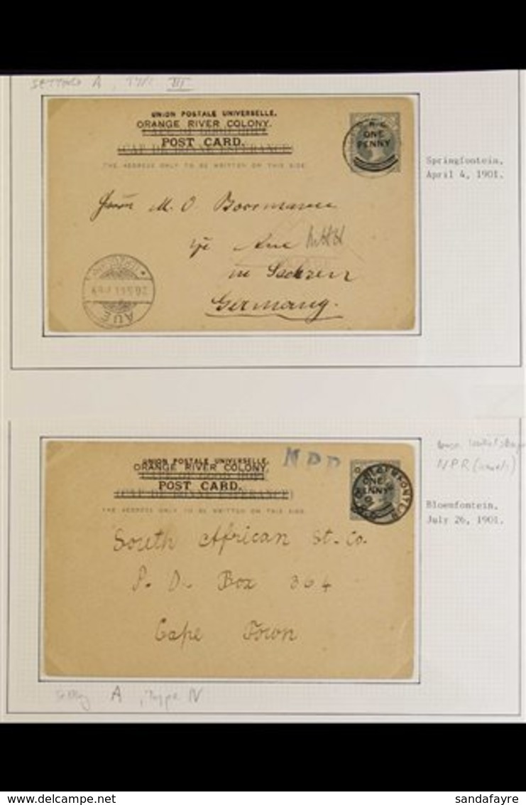 ORANGE RIVER COLONY 1901 One Penny On 1½d Grey Postal Stationery Post Cards. A Somewhat Specialized Collection Of Used E - Non Classés