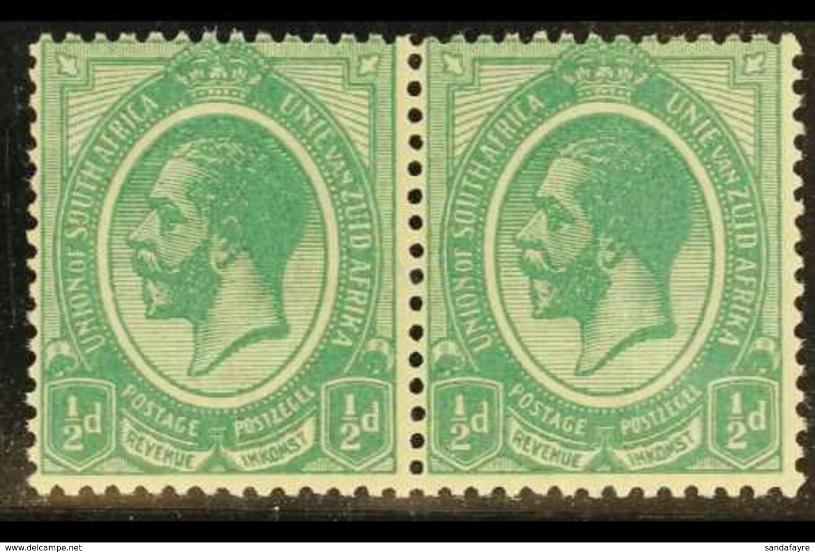 1913-24 ½d DARK MOSSY GREEN, Horizontal Pair, SACC 2e, Never Hinged Mint, Certificate Accompanies. Rare & Distinct Shade - Unclassified