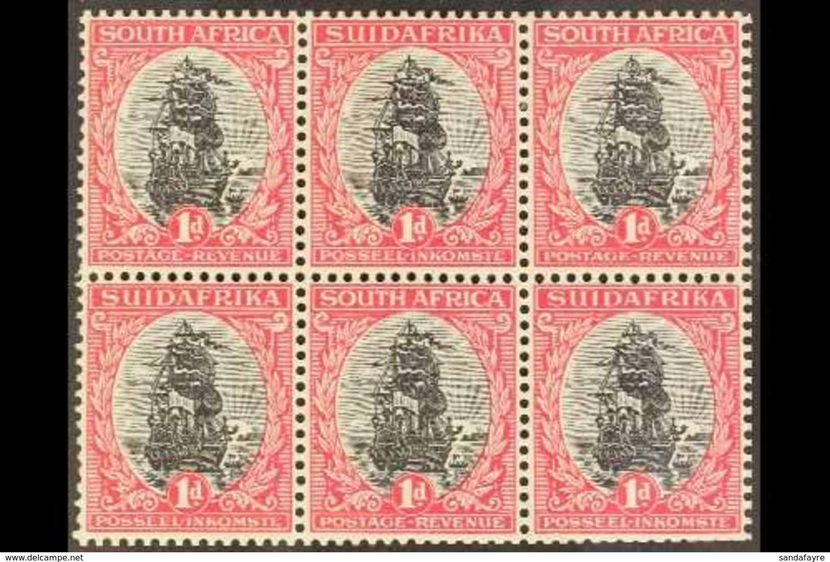 1926-27 1d Black And Carmine, Perf 13½ X 14, Wmk Inverted (ex 1927 Booklet), SG 31ew, BLOCK OF SIX Fine Mint. Scarce Blo - Ohne Zuordnung