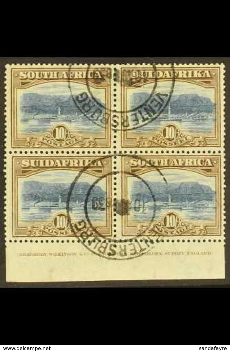 1927-30 10s Bright Blue & Brown, Perf.14, IMPRINT BLOCK OF FOUR, SG 39, Very Fine Used. Super Piece! For More Images, Pl - Zonder Classificatie