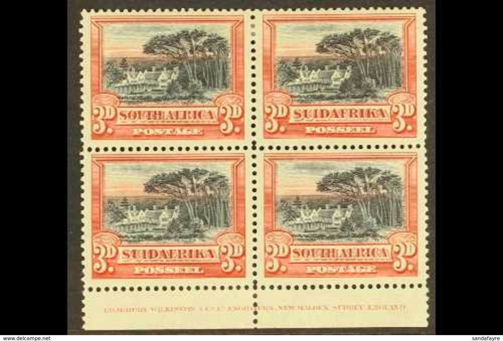 1927-30 3d Black & Red, Perf.14x13½, IMPRINT BLOCK OF 4, SG 35a, Hinged On Top Pair, Lower Stamps Never Hinged Mint. For - Sin Clasificación