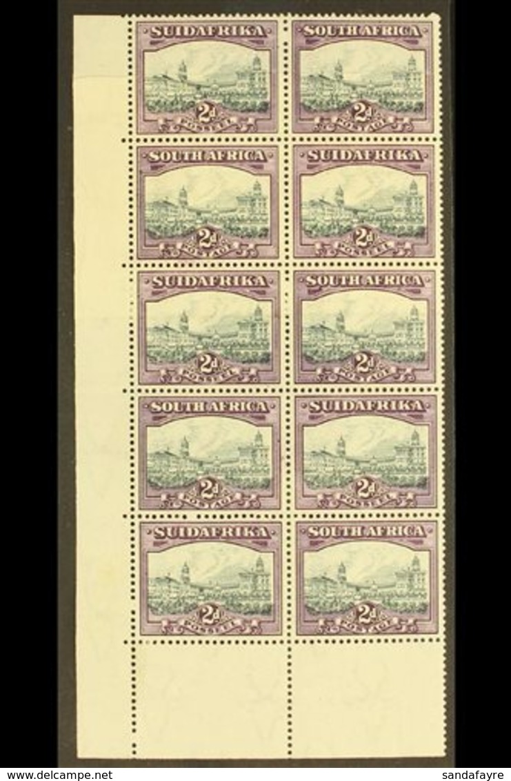 1930-44 2d Slate-grey & Purple, Watermark Upright, Corner Marginal Block Of 10, JOINED PAPER VARIETY, Union Handbook V43 - Zonder Classificatie