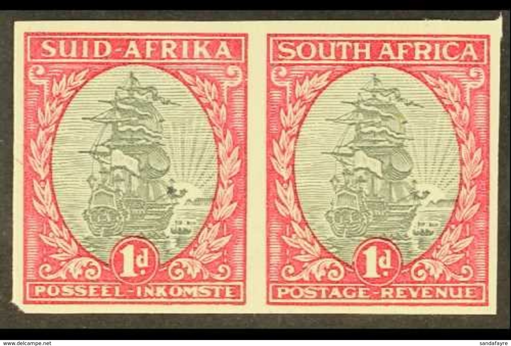 1933-38 1d Grey & Carmine Ship, IMPERFORATE PAIR (wmk Inverted), SG 56a, Never Hinged Mint. Very Fine. For More Images,  - Unclassified