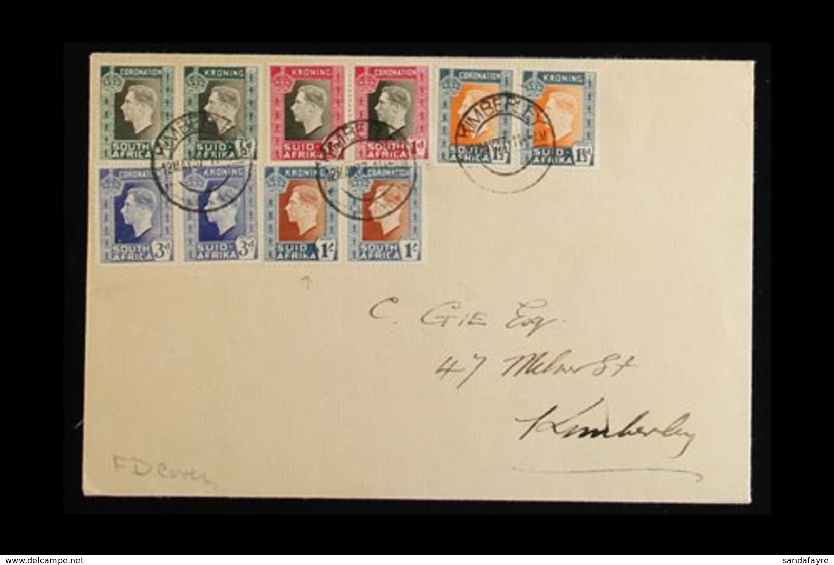1937 Coronation Complete Set, SG 71/75, As Horizontal Pairs On Plain FDC Tied By Kimberley Cds's Of 12 MAY 37, The 1s Is - Zonder Classificatie