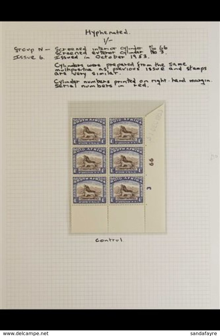 1947-54 1s Brown & Chalky Blue, Issue 6, Nice Group Of All Four ARROW Blocks Of 4 And CYLINDER "3 66" Block Of 6, SG 120 - Zonder Classificatie