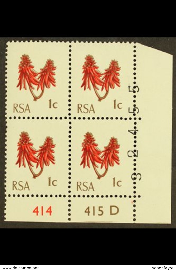 RSA VARIETY 1969 1c Rose-red & Olive-brown, Cylinder 414 415 D With Sheet Number Partially Printed On Stamps, SG 277, Ne - Sin Clasificación