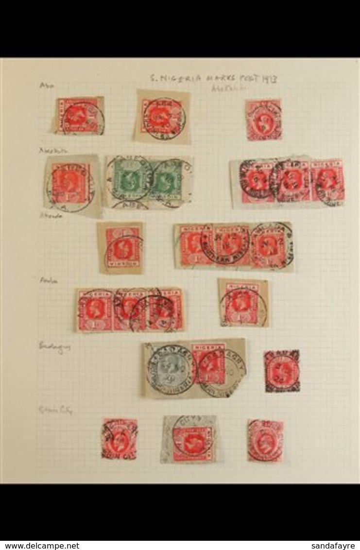 1912-36 KGV POSTMARKS COLLECTION. An Interesting Selection Of Stamps, Many Tied To Small Pieces Bearing A Range Of Town  - Nigeria (...-1960)