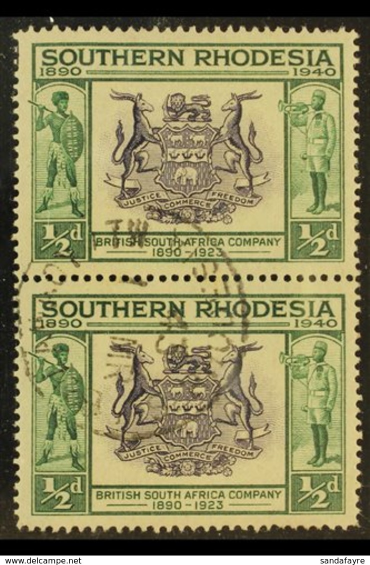 POSTMARK "BULAWAOY ITW" Relief Cancel (skeleton) With Inverted Date, Struck On 1940 ½d Golden Jubilee Pair, SG 53, Light - Southern Rhodesia (...-1964)