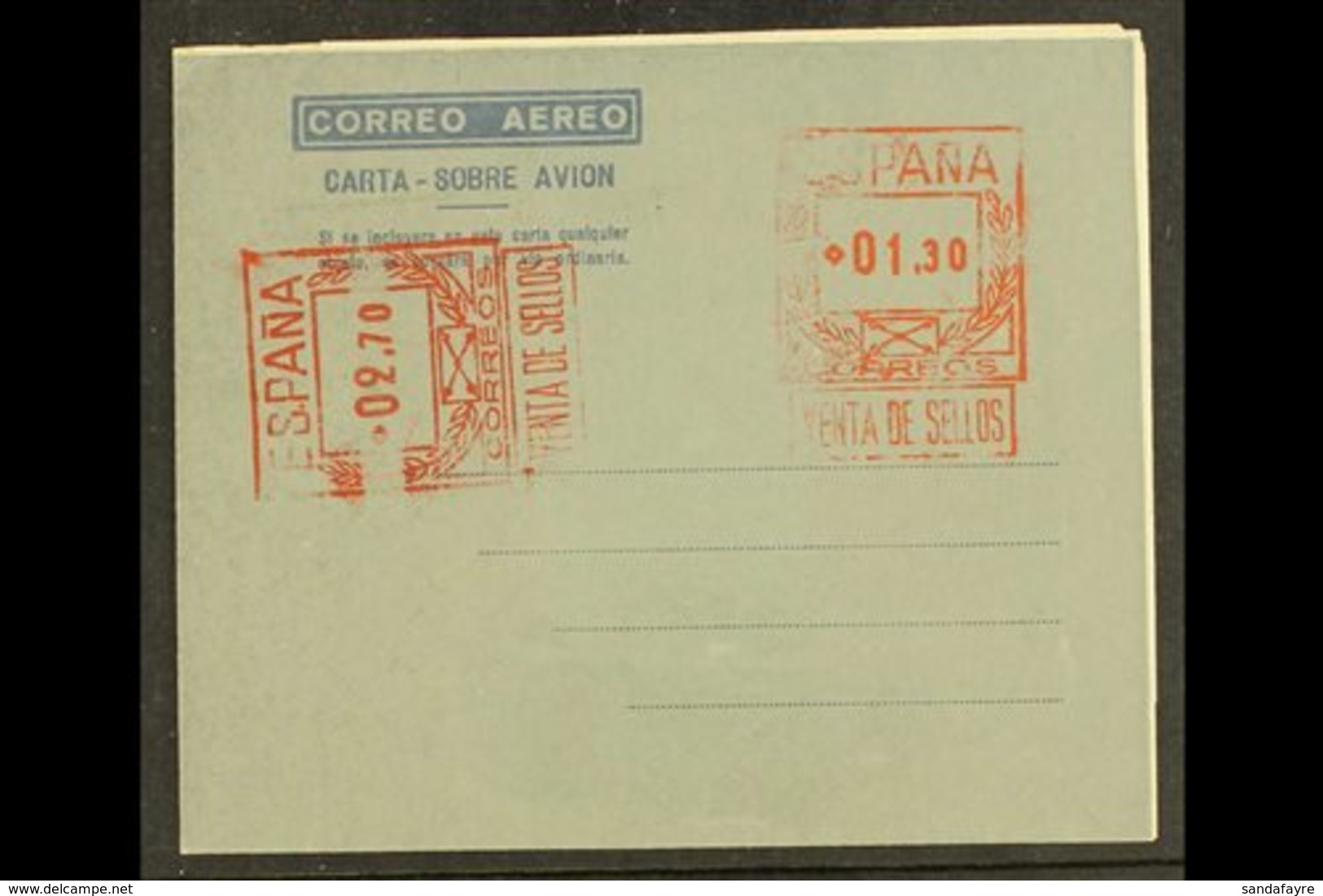 POSTAL STATIONERY 1948-59 1.30p + 2.70p Type B On Dark Grey Aerogramme, Edifil 25, Fresh Unused For More Images, Please  - Otros & Sin Clasificación