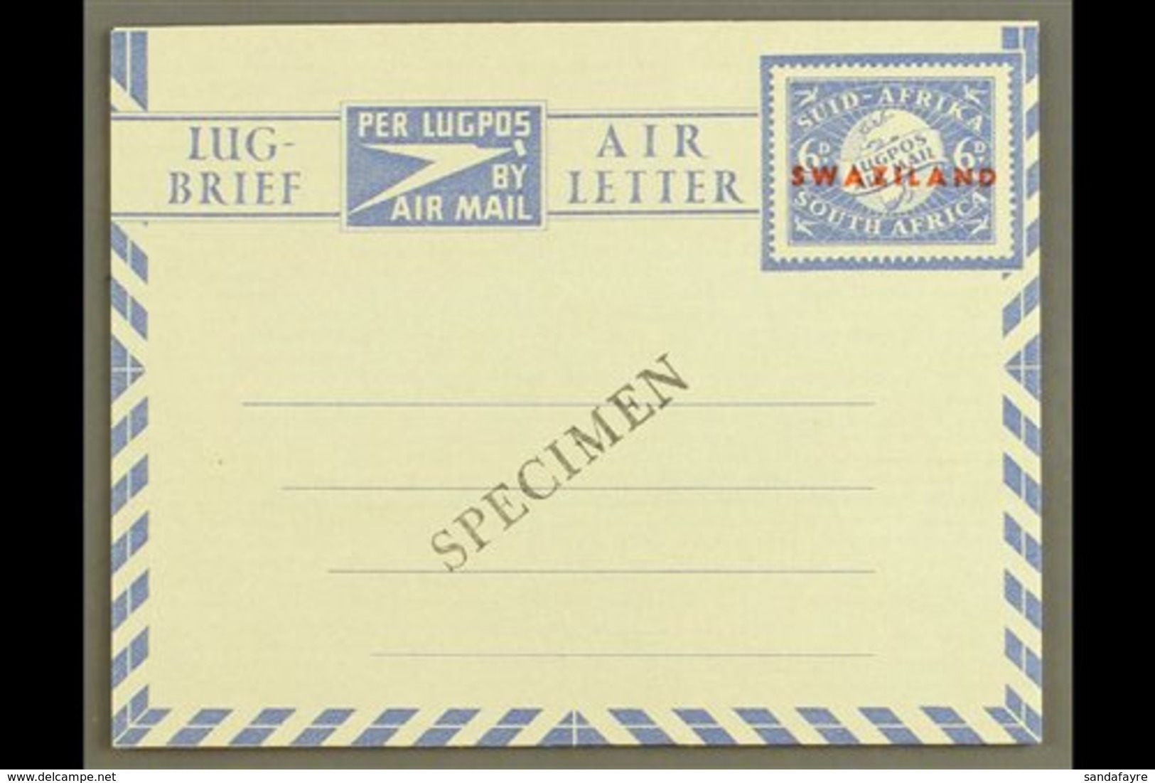 1949 AIR LETTER 6d Ultramarine On White, Sender's Details Horizontal Lines On Reverse, Afrikaans First, H&G 9, Locally A - Swasiland (...-1967)