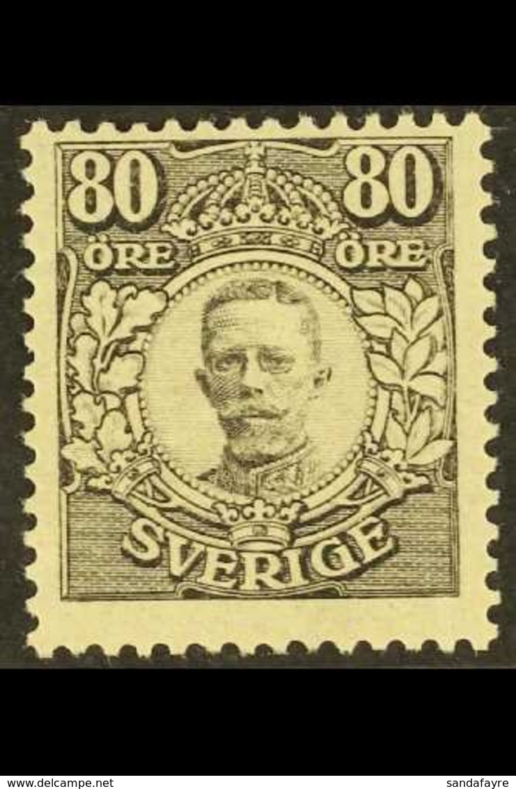 1918 80o Black Gustav V, SG 84 (Facit 94) Never Hinged Mint, A Light Diagonal Crease Is Not Easy To See From The Front.  - Other & Unclassified